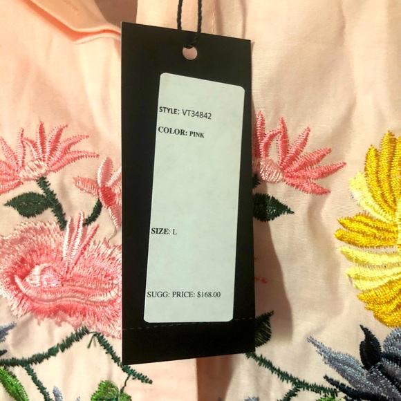 NWT, Vertigo Pink Embroidered Bubble Blouse L - Picture 7 of 8